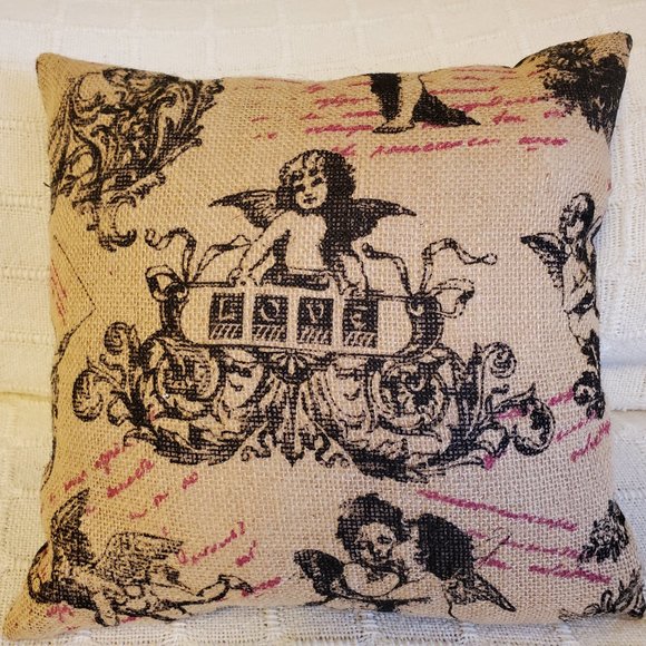Cherub Burlap Love Pillow, NWT - Picture 2 of 4